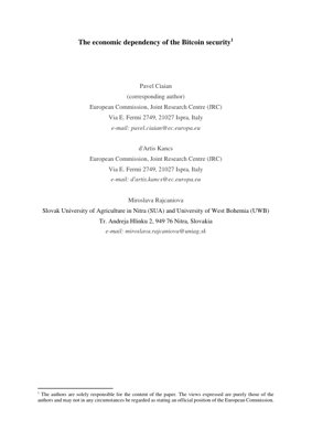 PDF文檔封面 - 比特幣安全性的經濟依賴性：區塊鏈工作量證明機制分析
